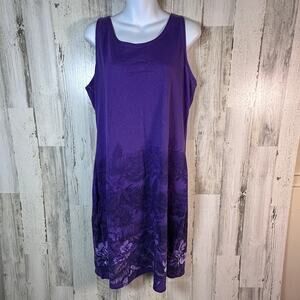Tommy Bahama Purple Tropical Print Dress | Sz Large | Cotton Modal | Resort Wear